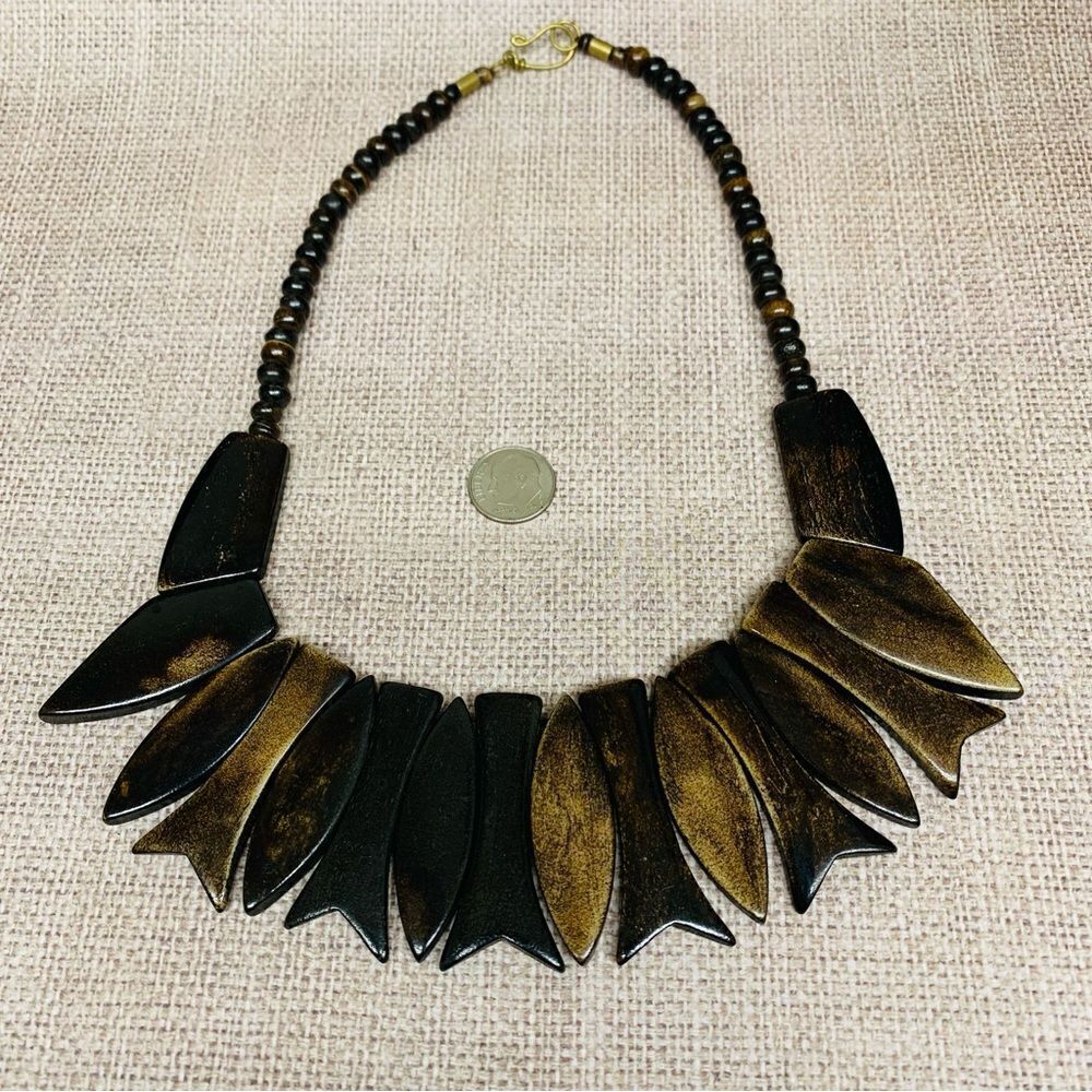 Wood Bead Tribal Statement Necklace‎
